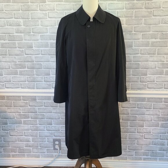 Hart Schaffner Marx Black Single Breasted Full Length Raincoat 40R Quiet Luxury - Picture 1 of 9